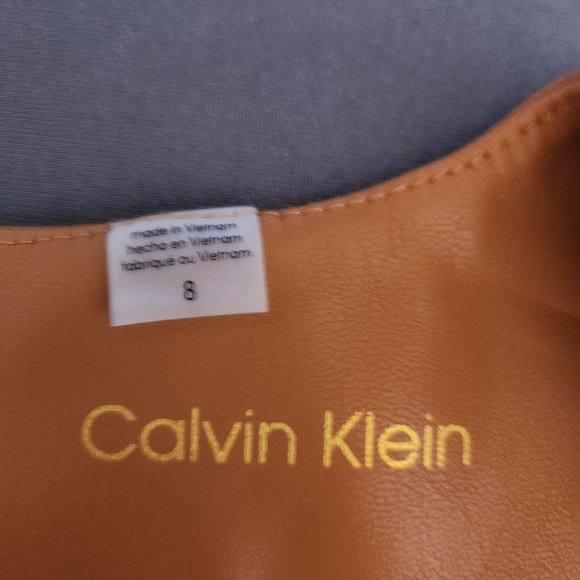 NEW Calvin Klein Faux leather Sleeveless Pencil Dress Camel Size 8 - Picture 6 of 6